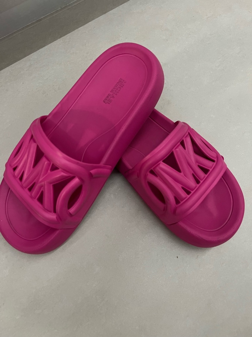 Michael Kors Women’s Hot Pink Slide Sandals with Logo Cutout